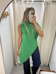 PIA KELLY GREEN ASYMMETRIC BLOUSE