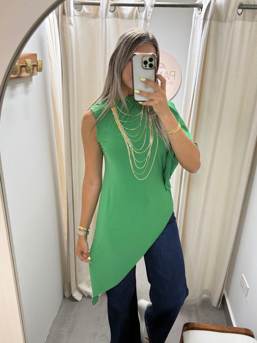 PIA KELLY GREEN ASYMMETRIC BLOUSE