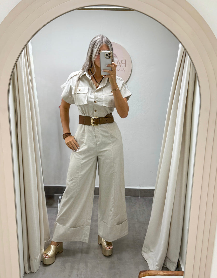 LINEN WIDE LEG JUMPSUIT