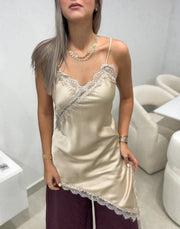 CREAM LACE SATIN TOP
