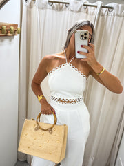 OFF WHITE LACE TRIM TOP & PANTS SET