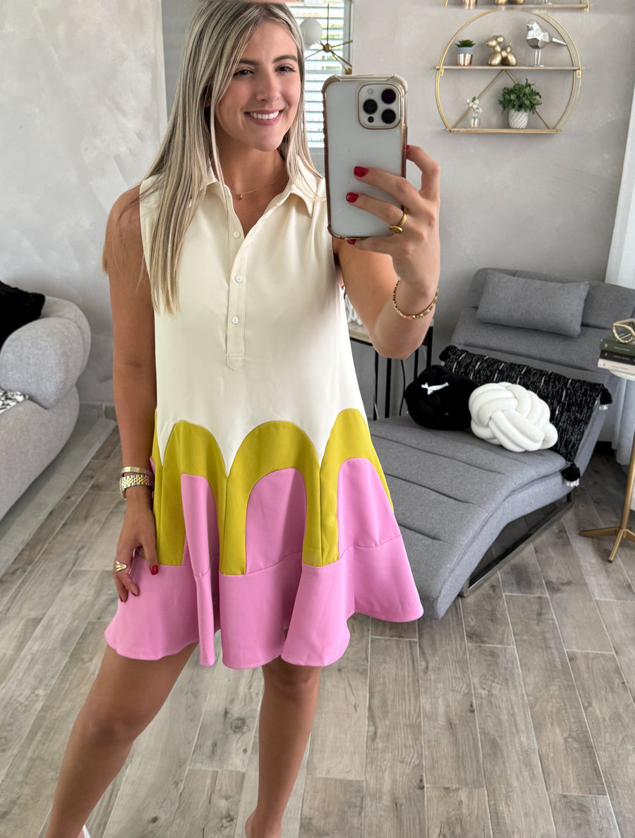 COLORBLOCK SLEEVELESS SHORT DRESS