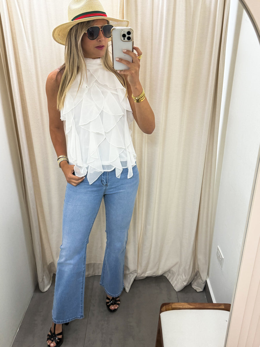 OFF WHITE HALTER RUFFLE BLOUSE