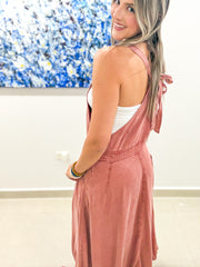 DARK SALMON OVERALL TENCEL DRESS