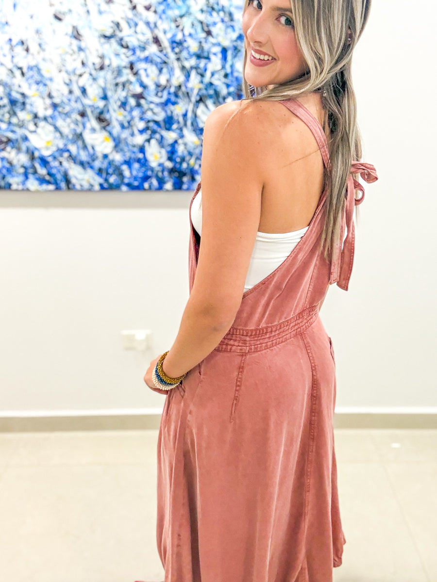 DARK SALMON OVERALL TENCEL DRESS