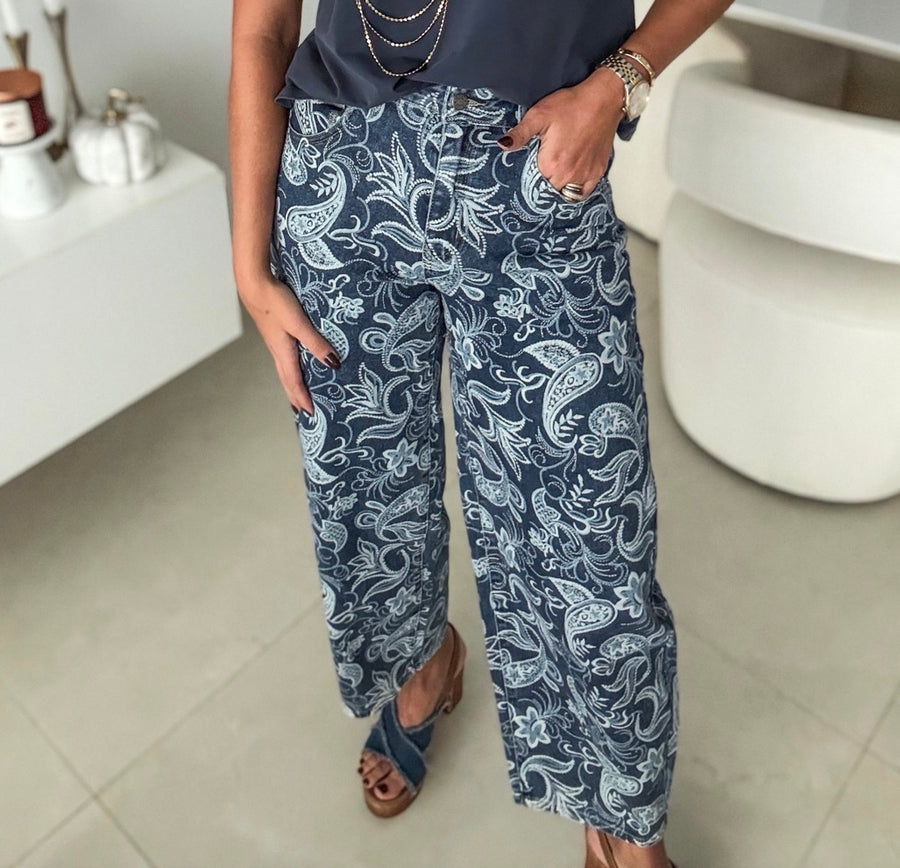 PRINTED BALLOON STRETCHY JEANS