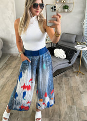 PAINT BRUSH DENIM ILLUSION PALAZZOS