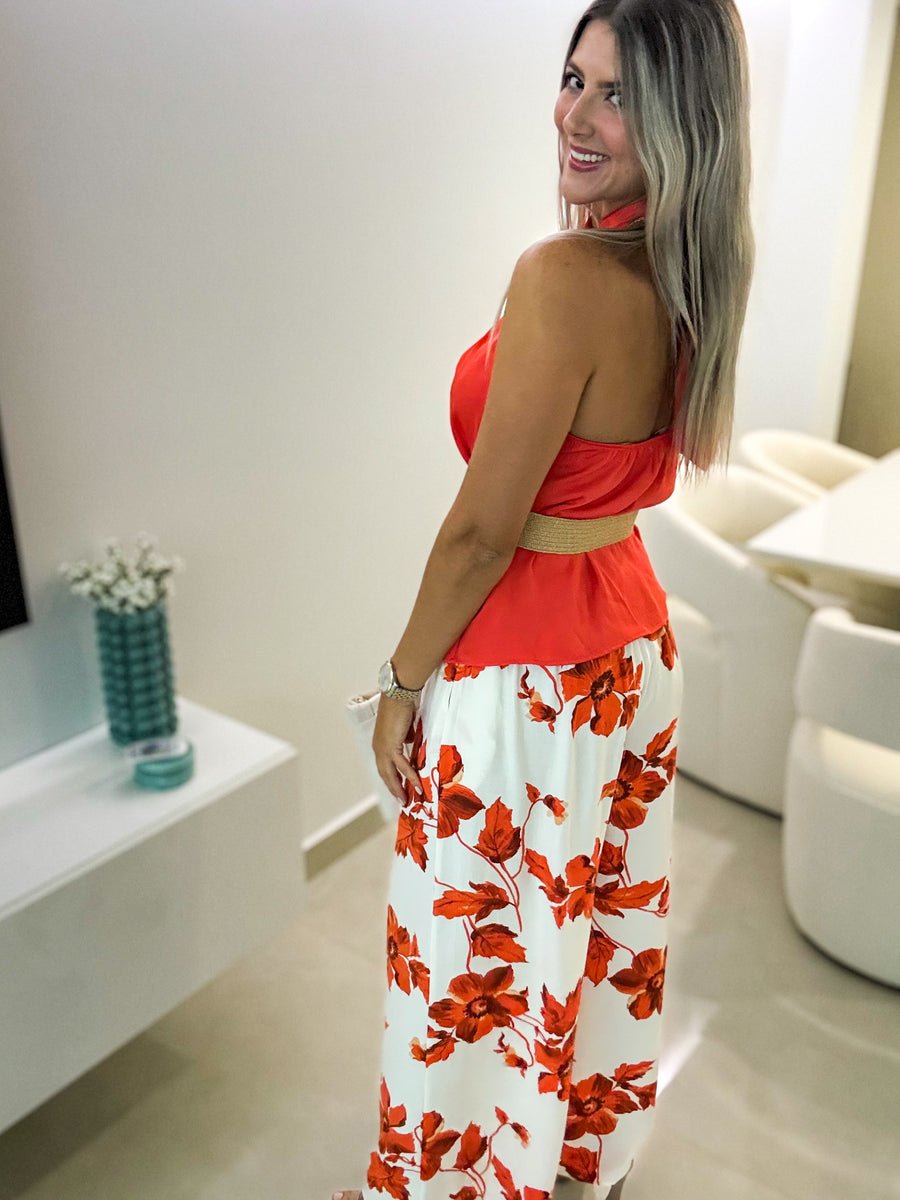 ORANGE HALTER SATIN BLOUSE