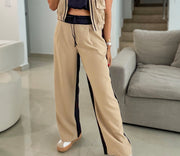 LATTE/BLACK CONTRAST BAND WIDE LEG PANTS