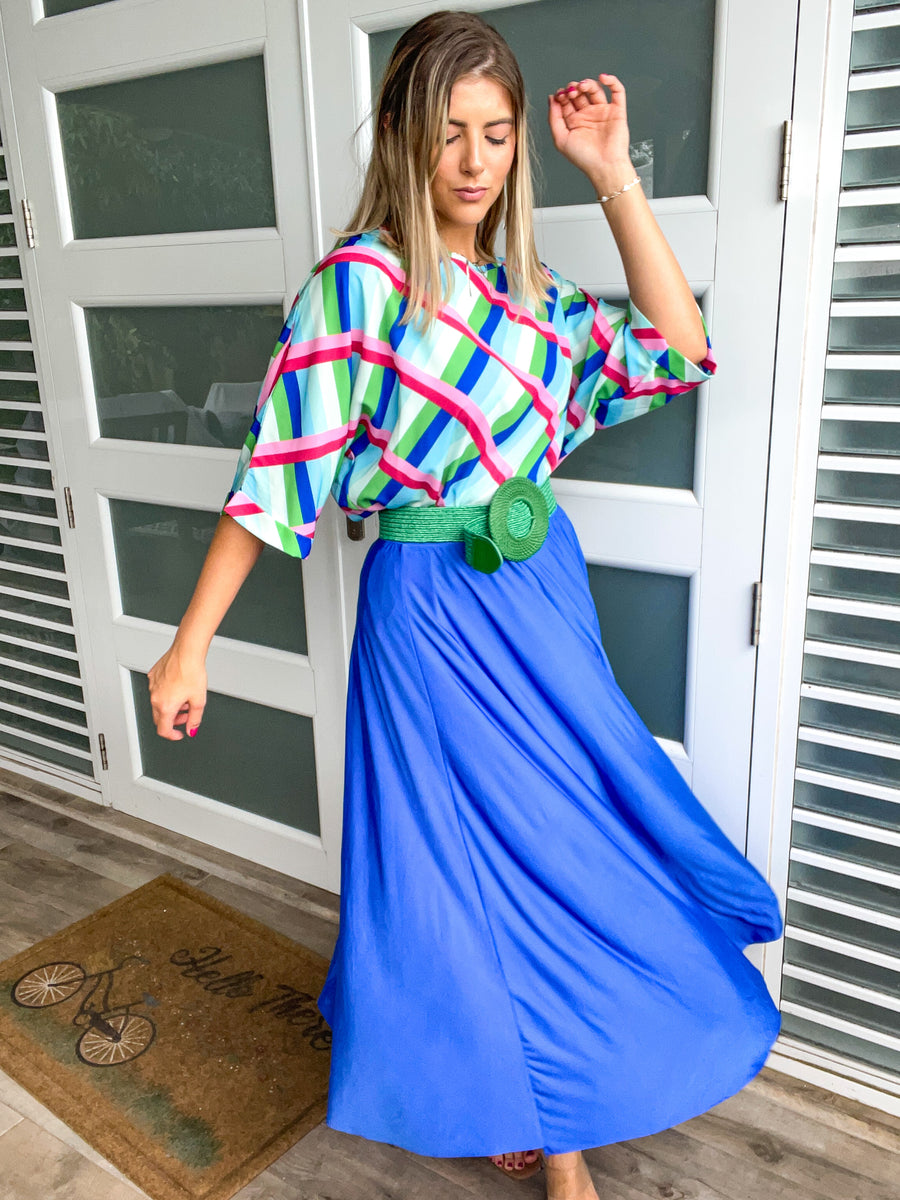 ROYAL BLUE LYCRA SOFT MIDI SKIRT