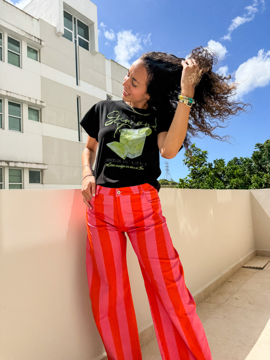 STRIPED BARREL PANTS