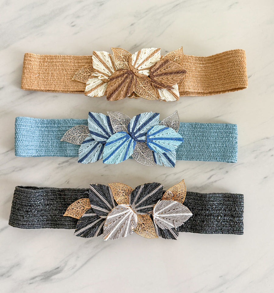 METAL LEAF STRAW BUCKLE ELASTIC BELT