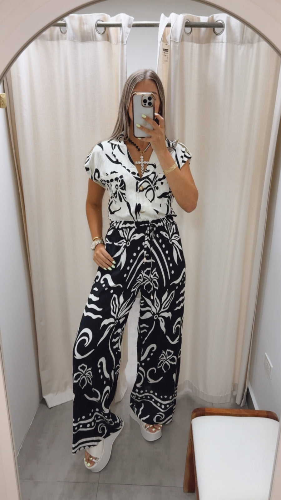 BLACK/IVORY PRINT JUMPSUIT