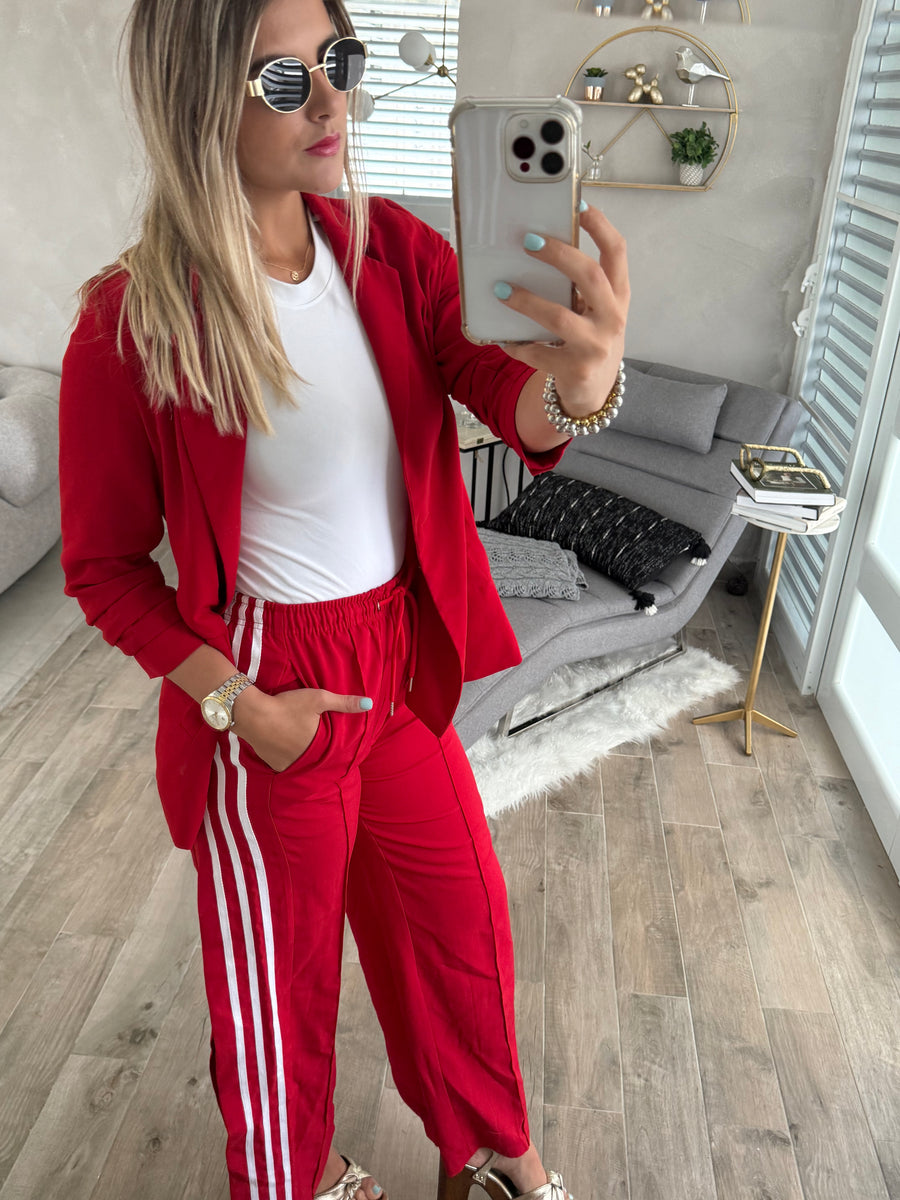 RED SIDE SLITS TRACK PANTS