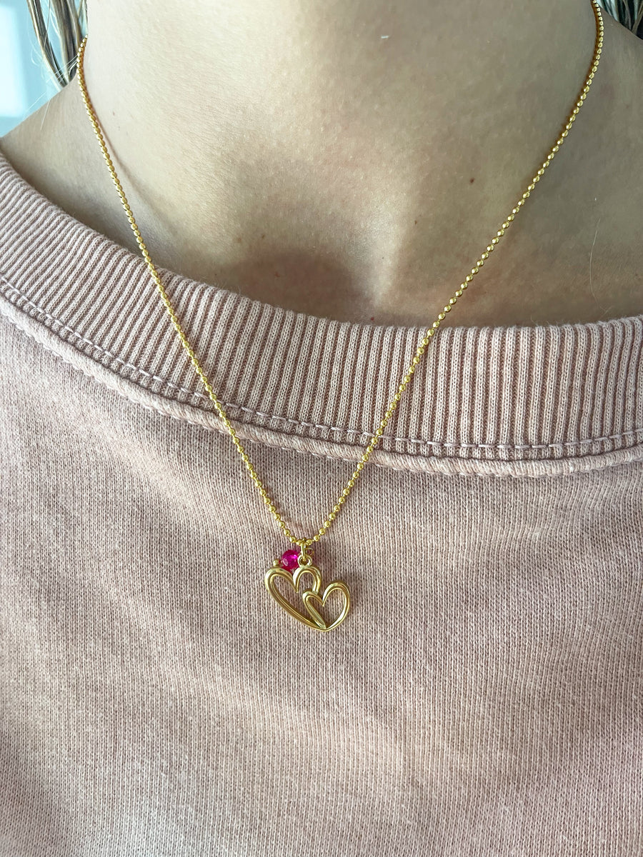MAGENTA ELASTIC HEART BRACELET & NECKLACE SET
