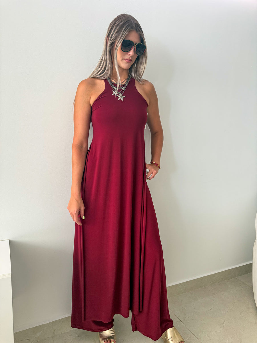 PIA BURGUNDY RACERBACK TOP & PANT SET