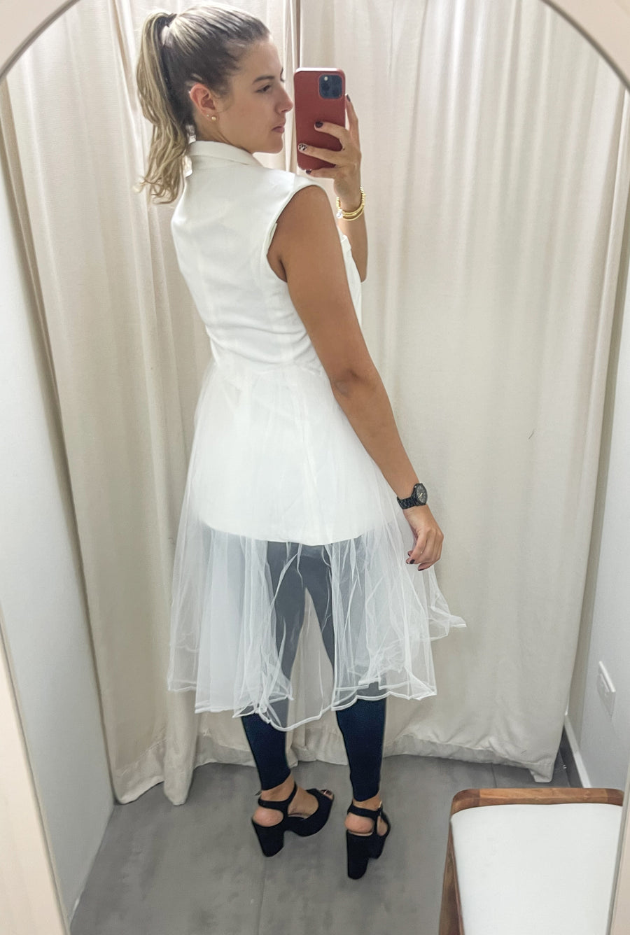 WHITE ELEGANT TULLE DETAIL VEST