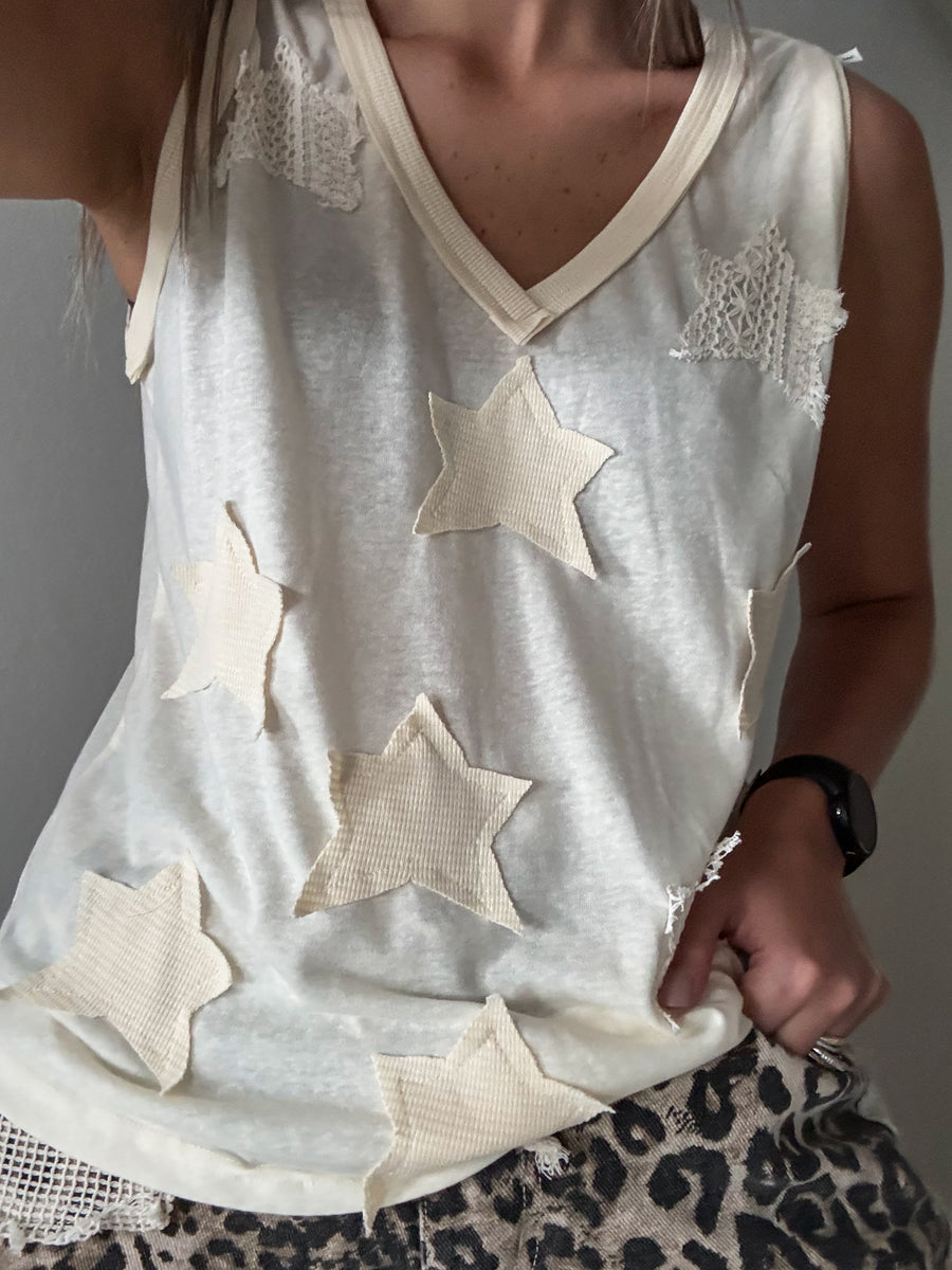 CREAM STAR LOOSE TANK TOP