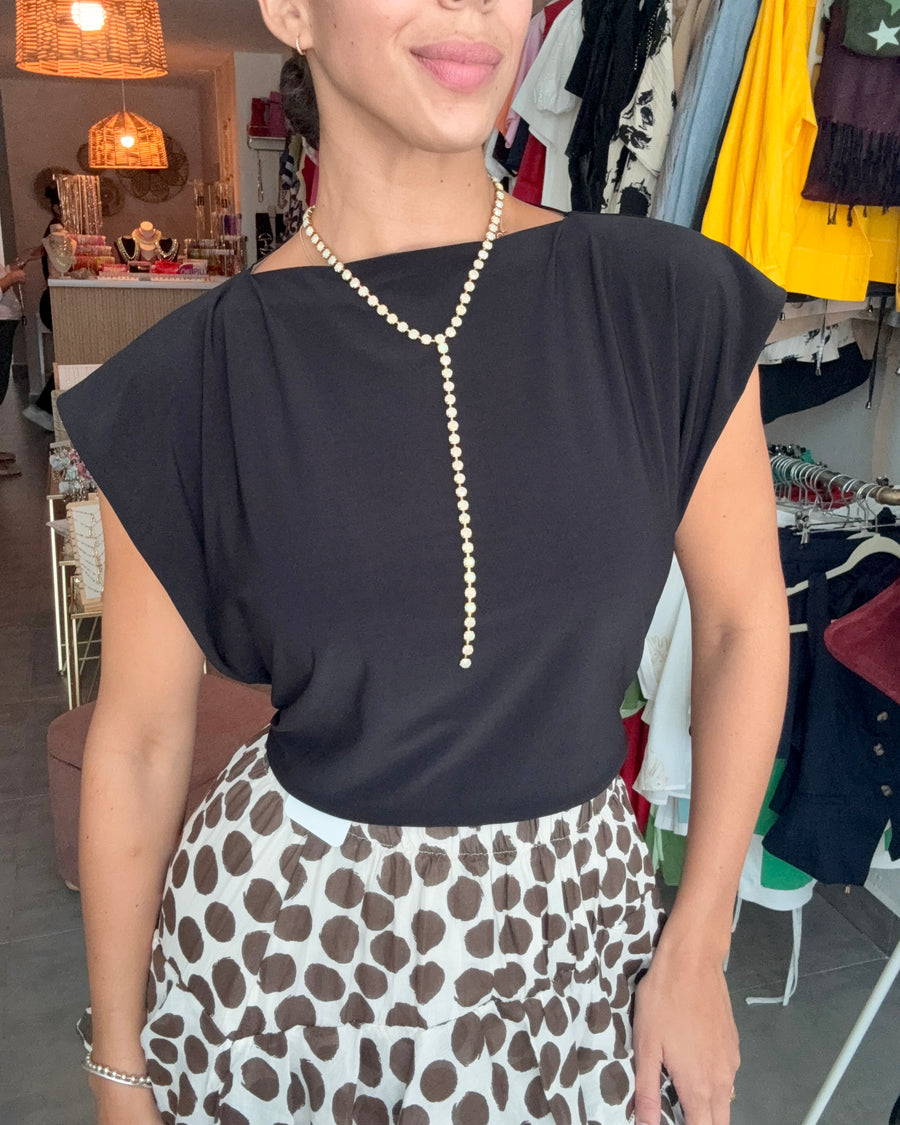 PIA REVERSIBLE SQUARE BLOUSE IN BLACK/BROWN