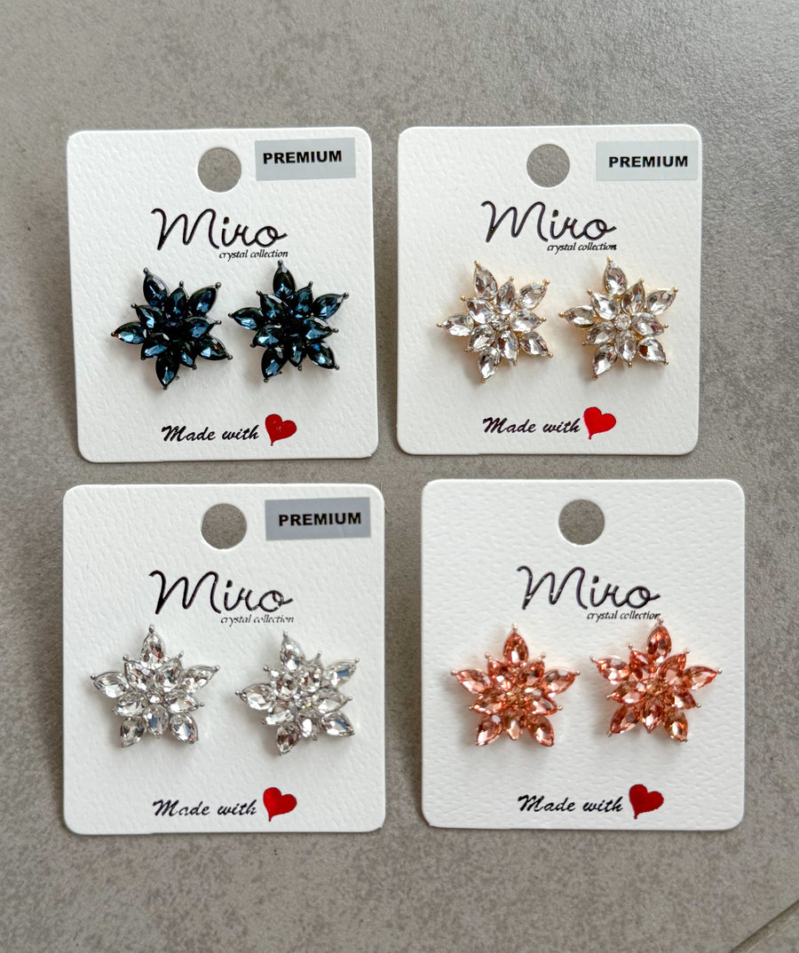 TEARDROP CLUSTER FLOWER STUD GLAM EARRINGS - Main Image