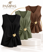 V-NECK BROOCH MODAL TOP