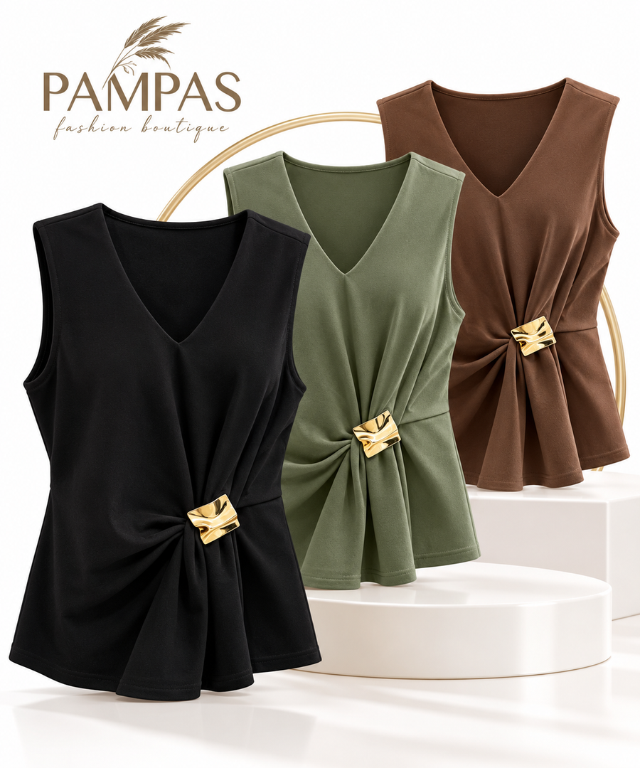 V-NECK BROOCH MODAL TOP