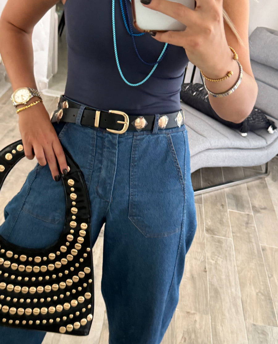 BLACK GOLD STUDDED BELT