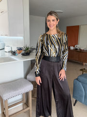 BLACK SATIN HIGH WAISTED PANTS