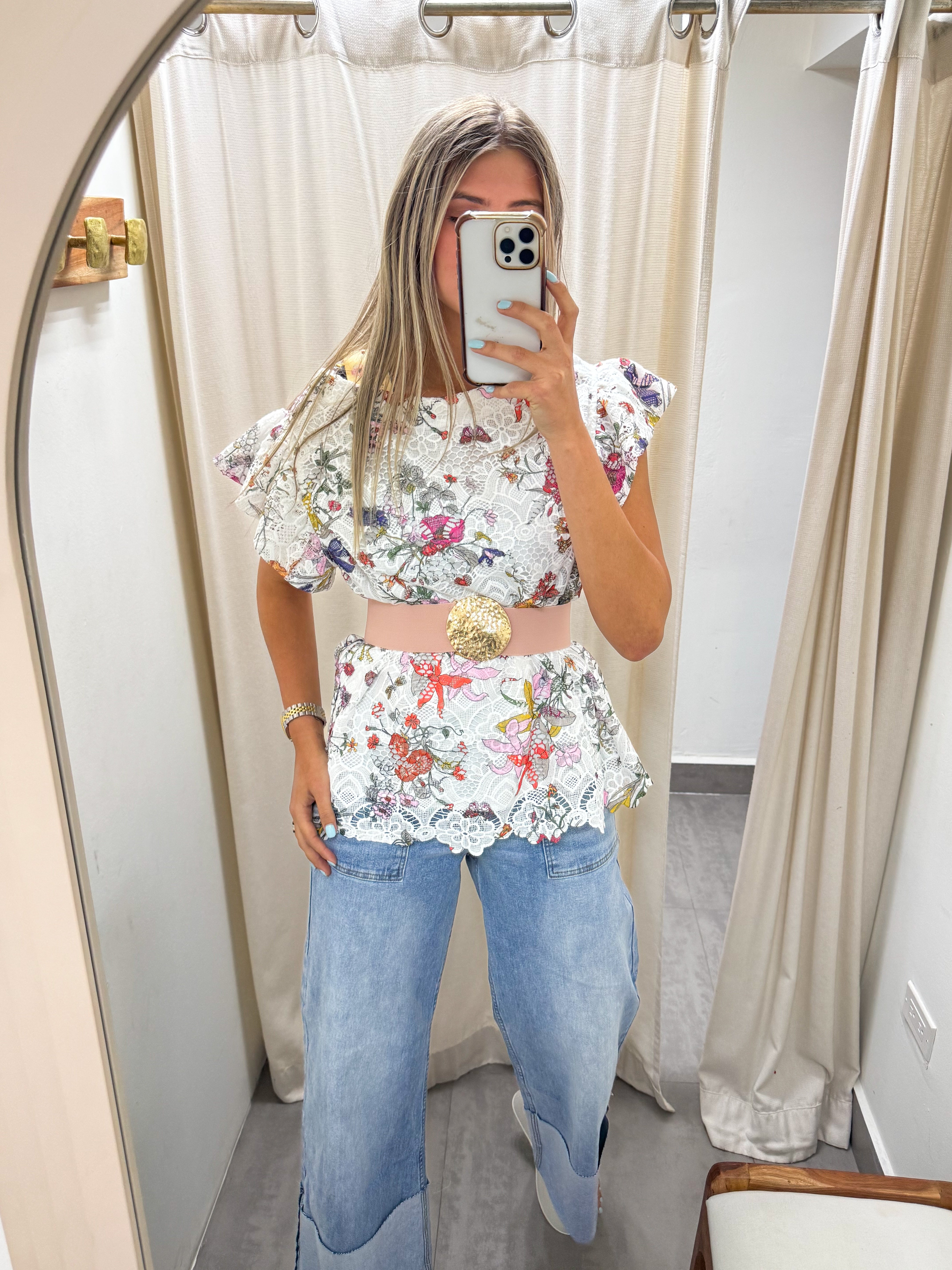 FLOWER PRINTED LACE BLOUSE