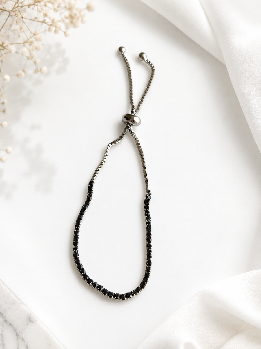 BLACK/BLACK RHINESTONES ADJUSTABLE BRACELET