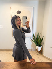 CHARCOAL GRAY STRETCHY HOODIE ROMPER