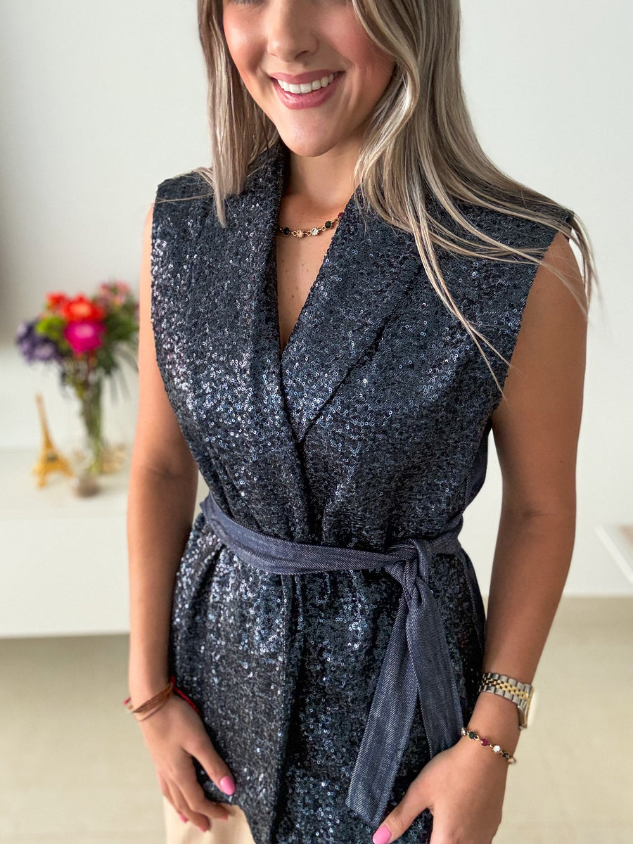 DENIM SEQUIN ELEGANT CARDIGAN