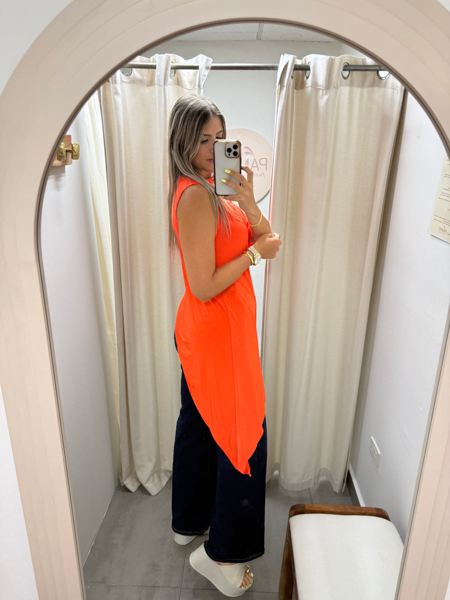 PIA NEON ORANGE ASYMMETRIC BLOUSE