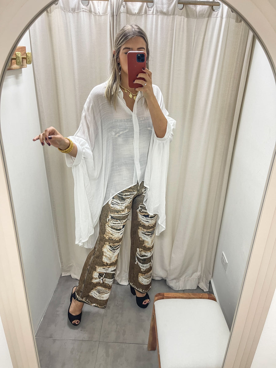 WHITE HIGH LOW SHEER TUNIC BLOUSE