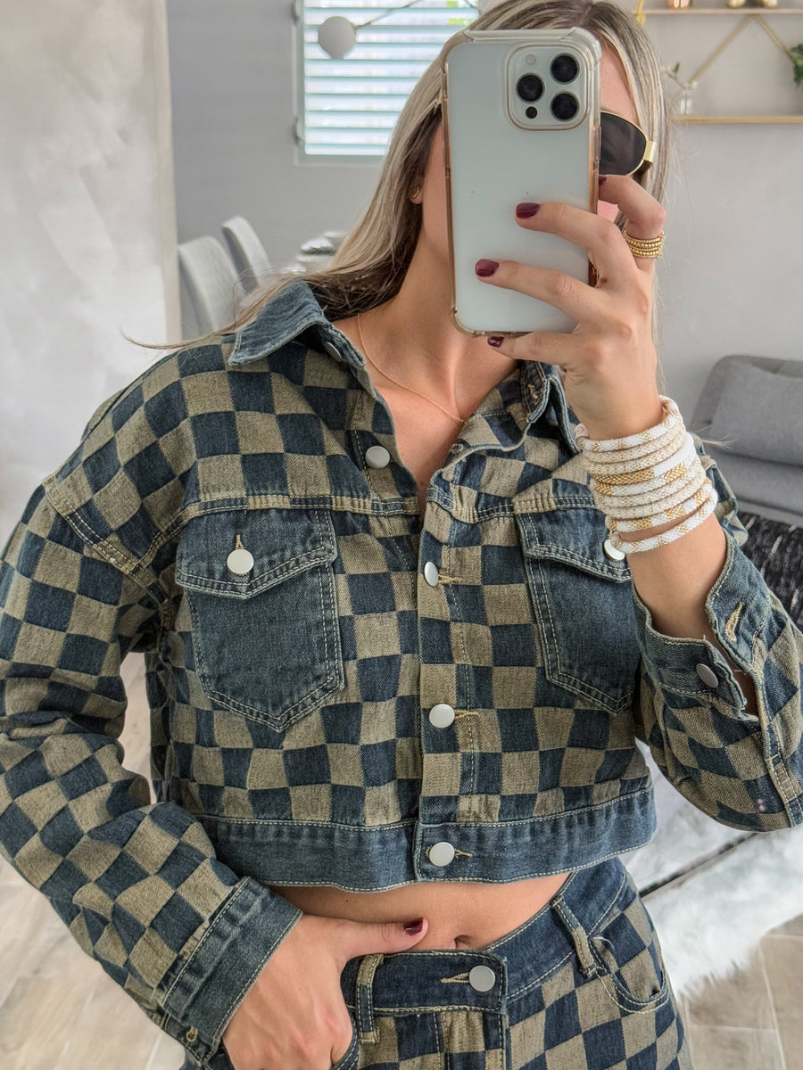 CHECKERED DENIM JACKET