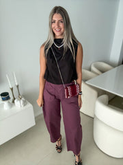 BLACK MOCK CINCHED BLOUSE
