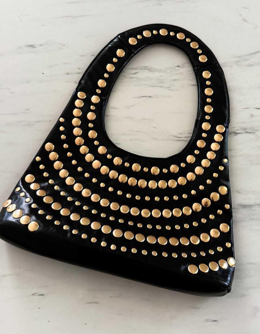 BLACK GOLD STUDDED SHOULDER BAG