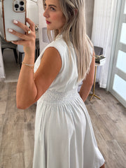 BLUE/WHITE STRIPED ZIPPER MIDI DRESS