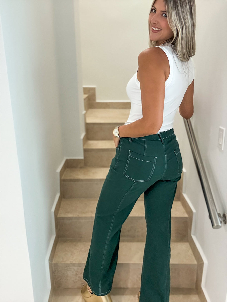 *PRE-ORDERS ARE FINAL SALE* HUNTER GREEN STRETCHY PANTS