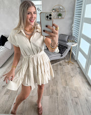 OATMEAL ZIPPER BELTED SHORT DRESS