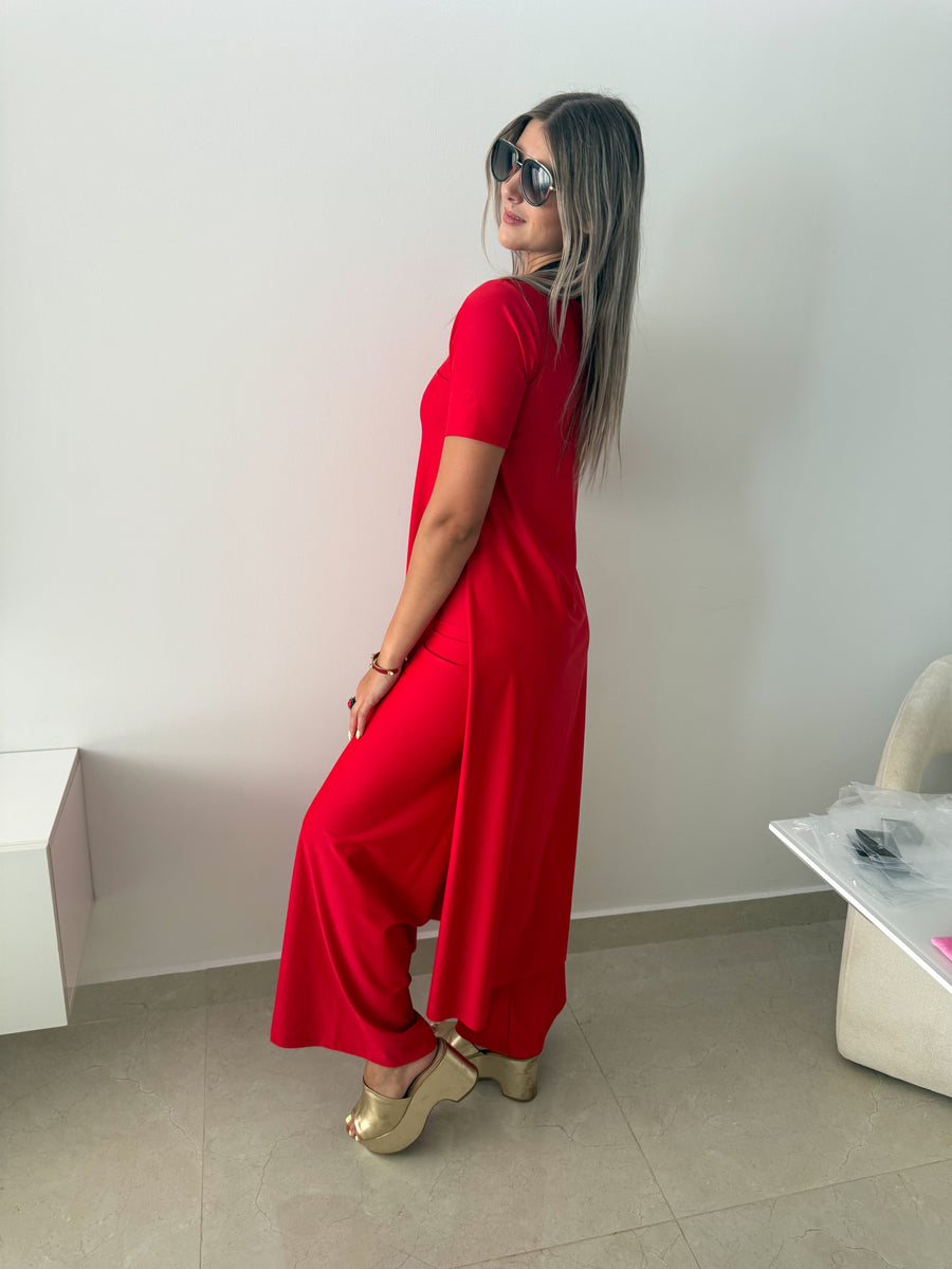 PIA RED SHORT SLEEVES TOP & PANT SET