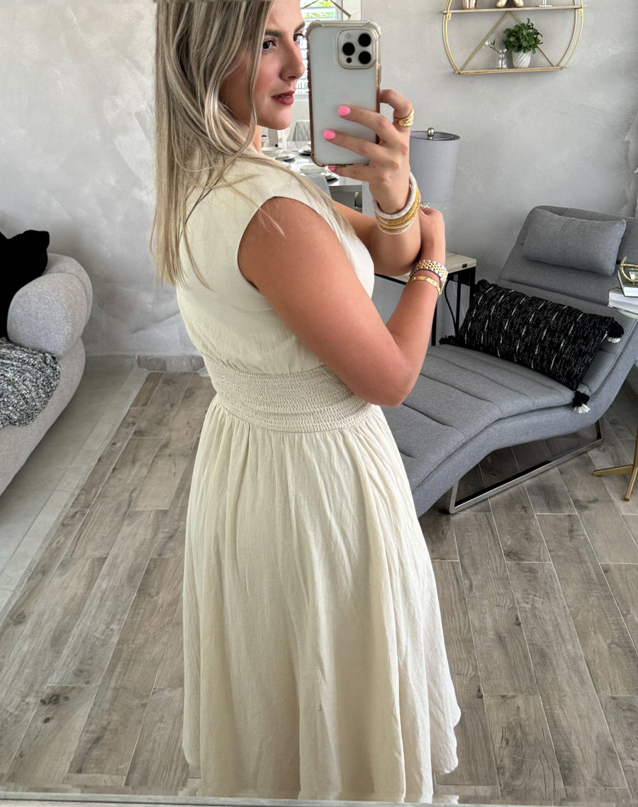 LINEN ZIPPER MIDI DRESS