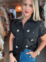 BLACK CRYSTALS BUTTONED BLOUSE