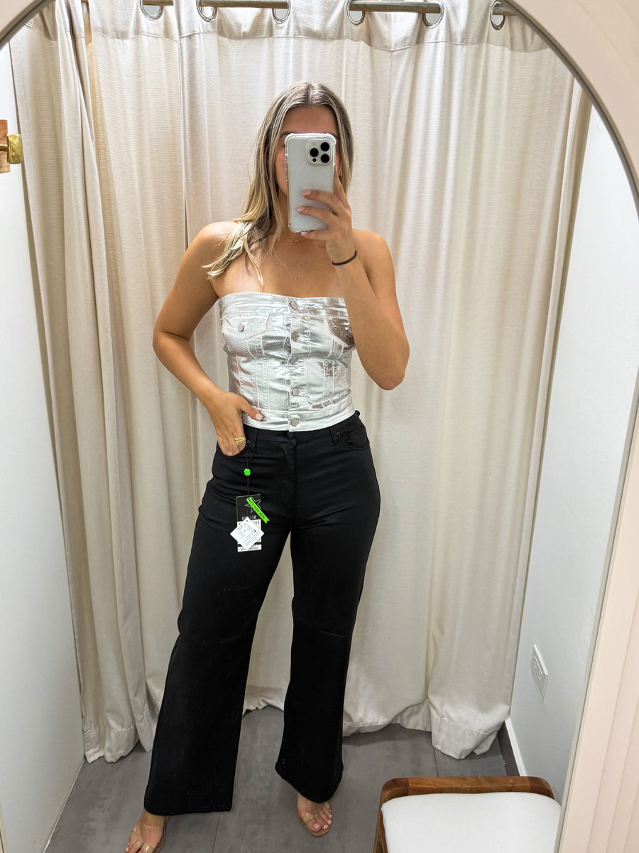 SILVER METALLIC STRAPLESS TOP