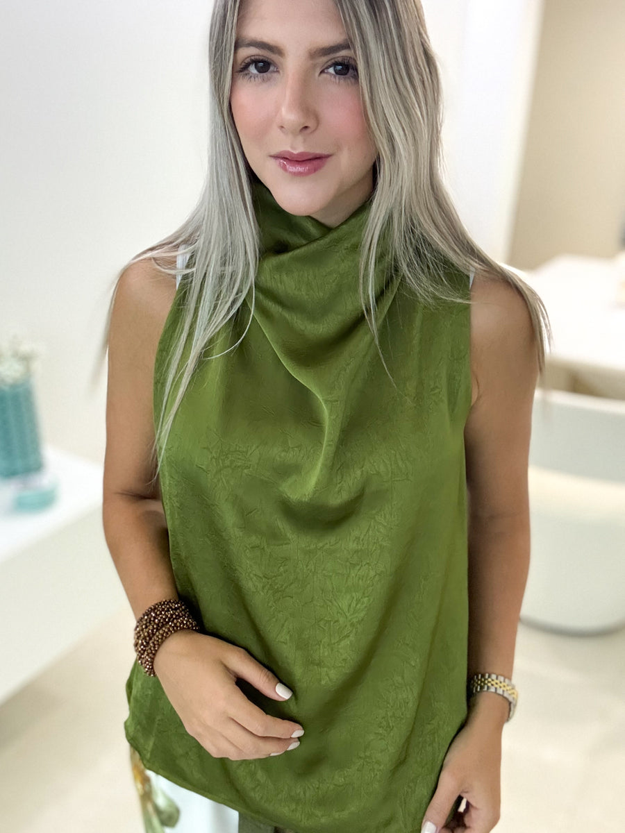 OLIVE SATIN BLOUSE