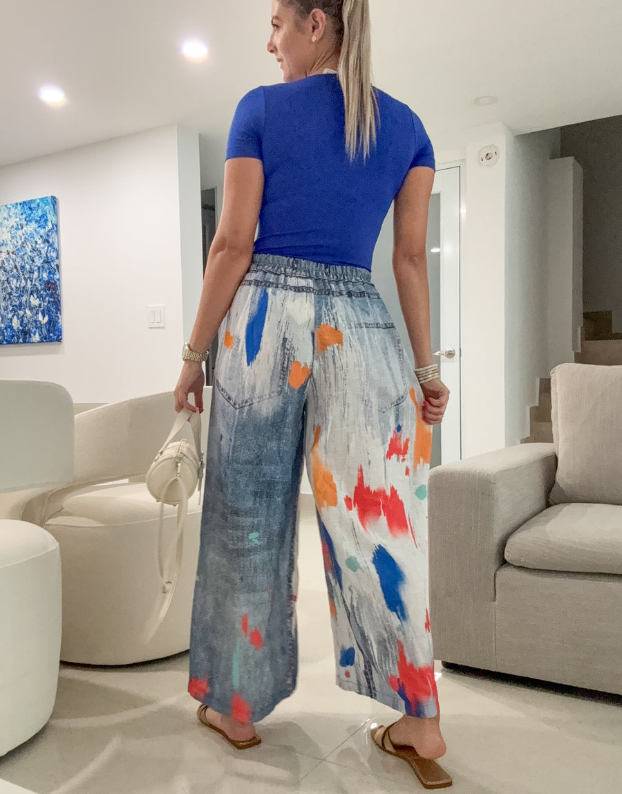 PAINT BRUSH DENIM ILLUSION PALAZZOS