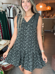 BLACK EMBROIDED FLORAL DRESS