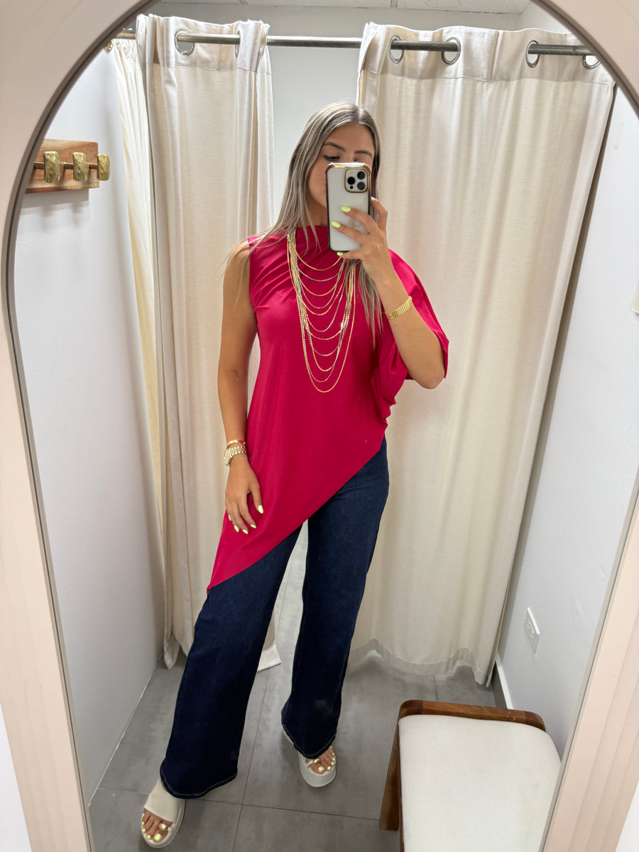 PIA CRANBERRY ASYMMERIC BLOUSE