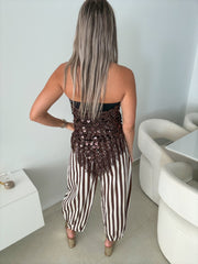 CHOCOLATE STRIPED BARREL PANTS