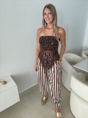 CHOCOLATE STRIPED BARREL PANTS